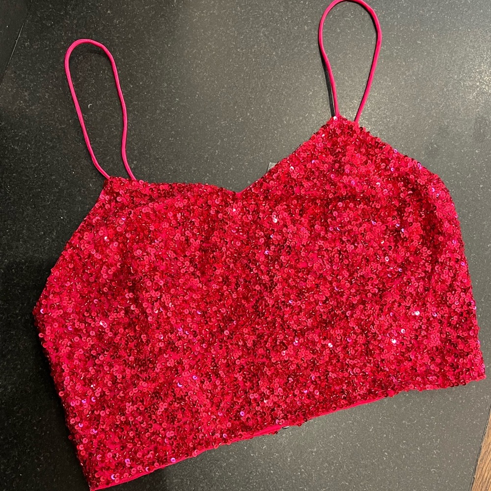 Alice & Olivia pink sequin party crop top M